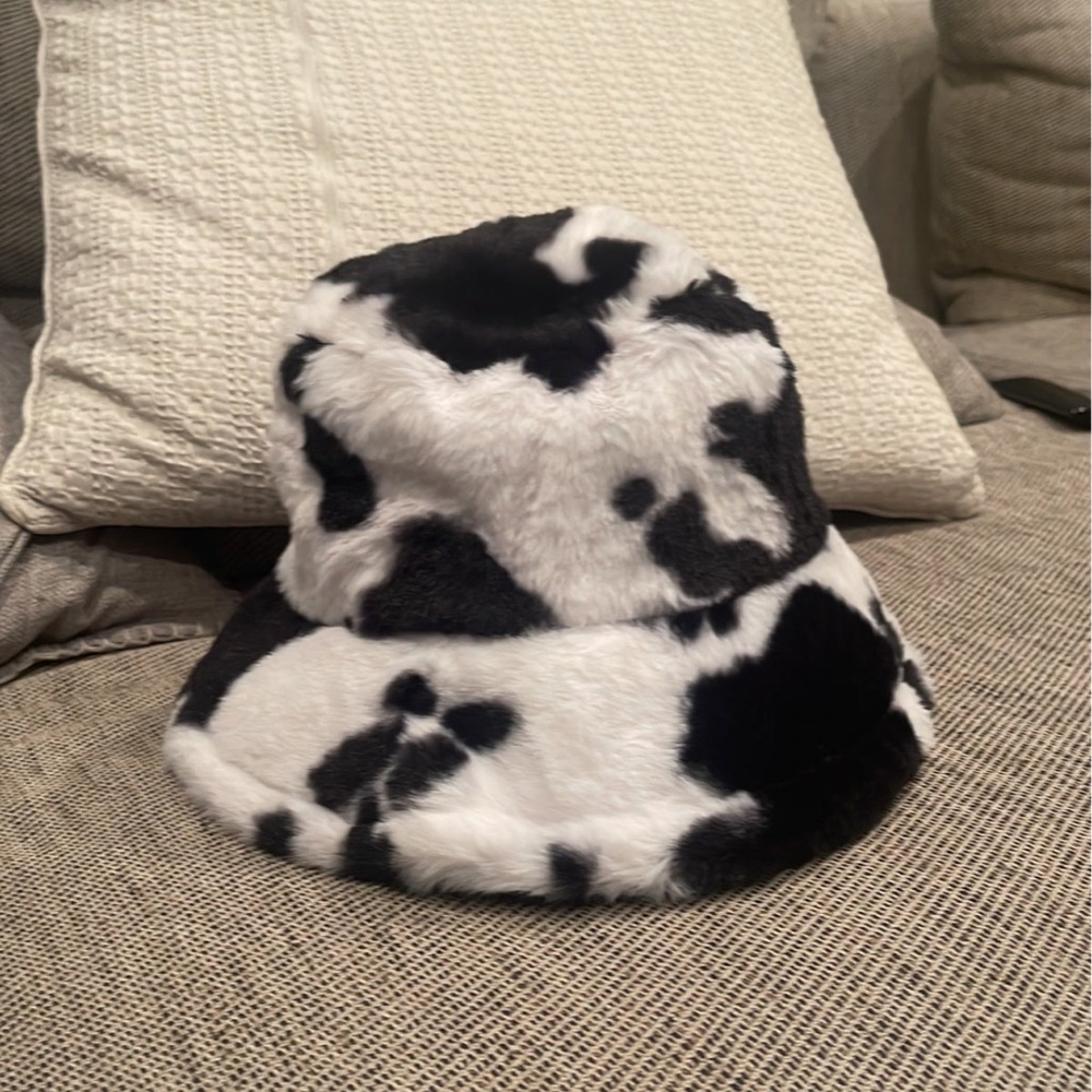 Fuzzy Cow Print Bucket Hat